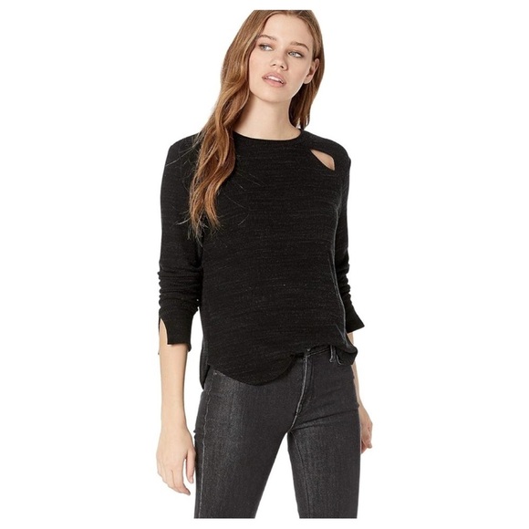 LNA Tops - LNA slub sweater long sleeve ribbed cut out knit top XS black